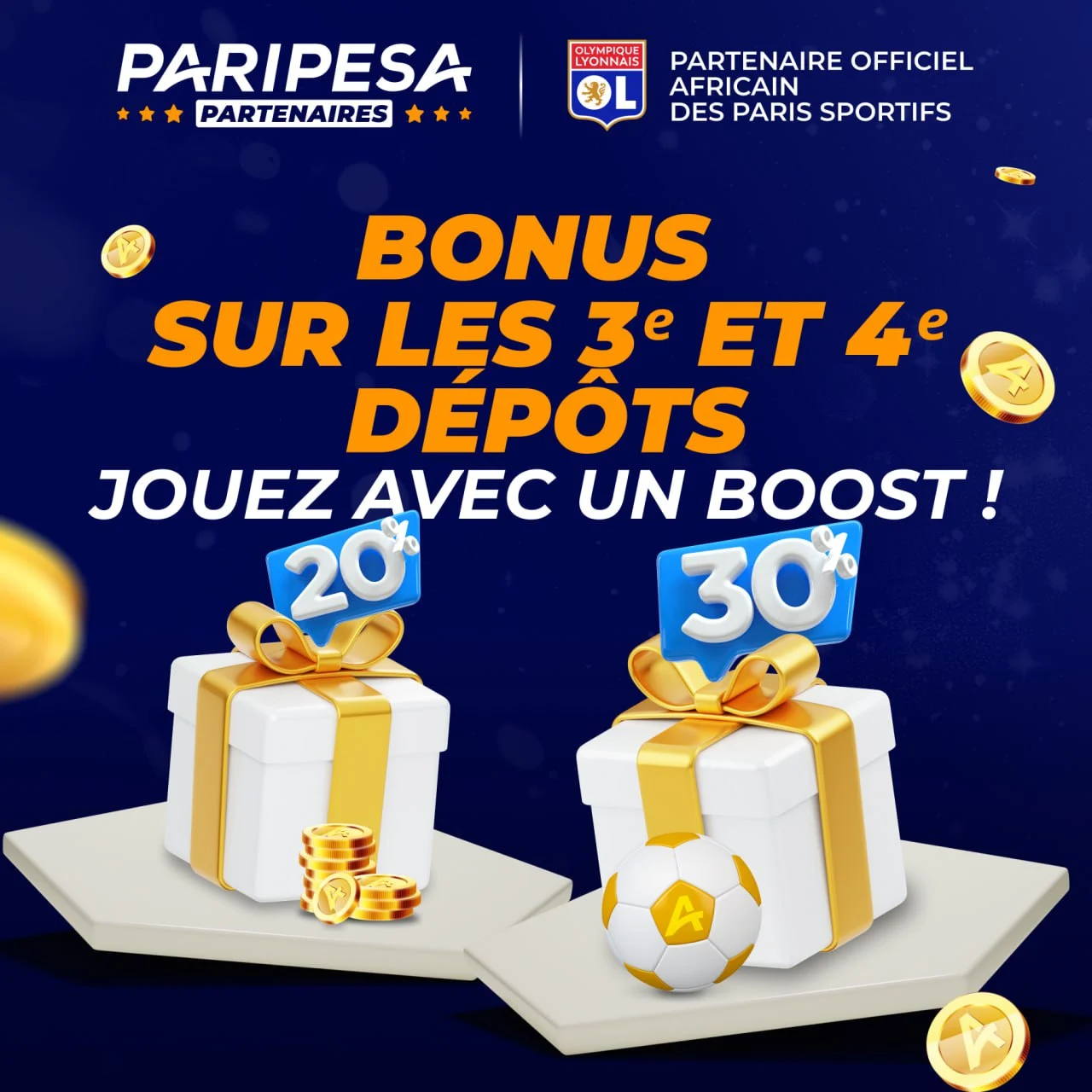 PariPesa Côte d'ivoire : bonus sur les troisième et quatrième dépôts
